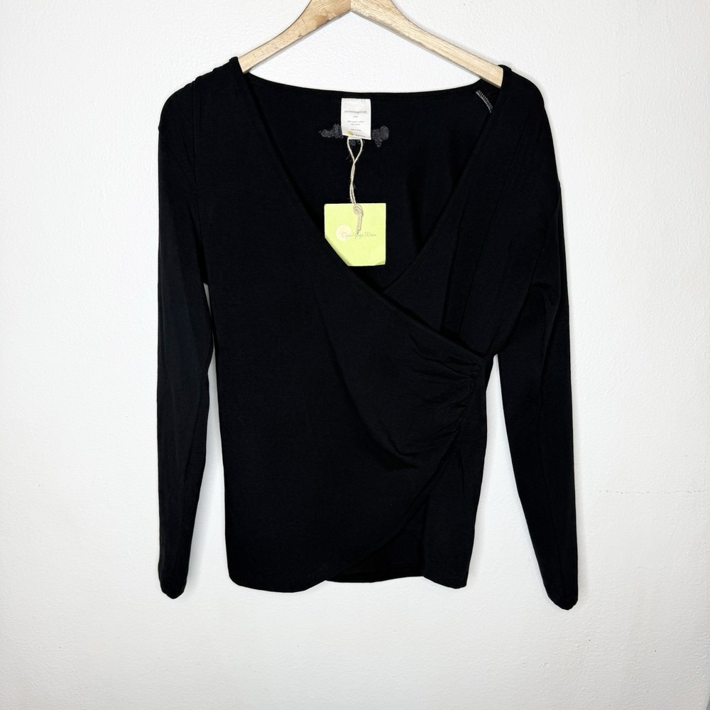 New Ojai Yoga Wear Black Long Sleeve V-neck Shirt Minimalist Womens Large